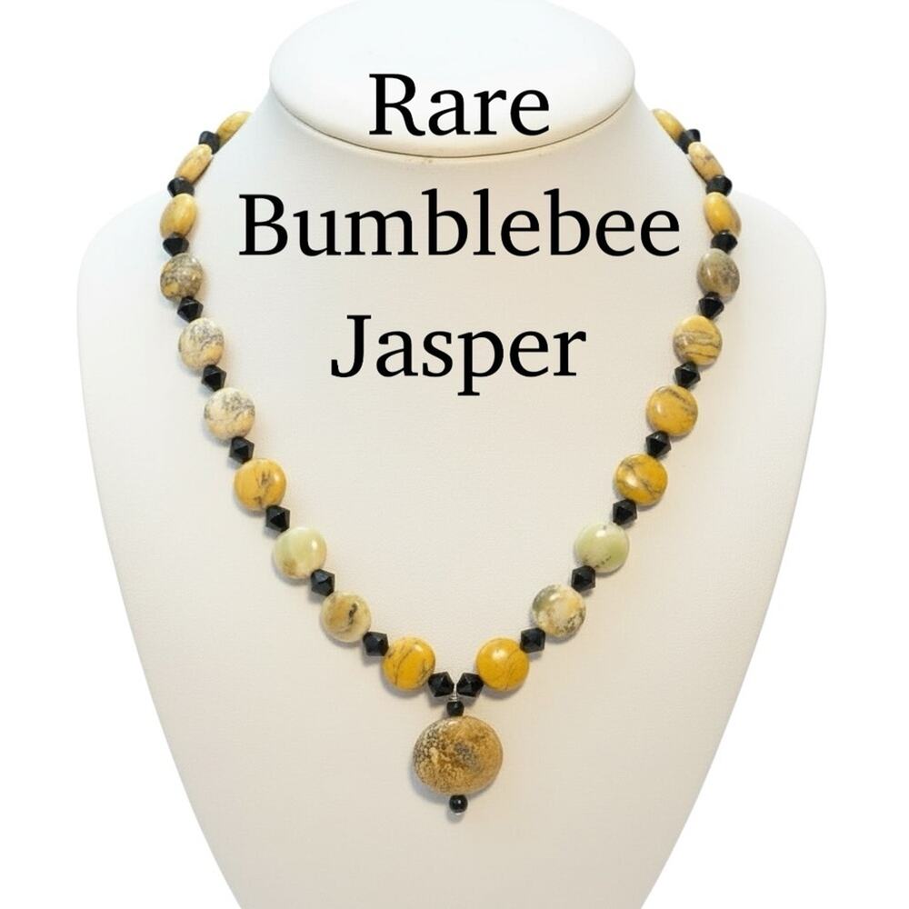 Very RARE VTG Bumblebee Jasper Necklace  15.75” Long With Magnetic Clasp stone